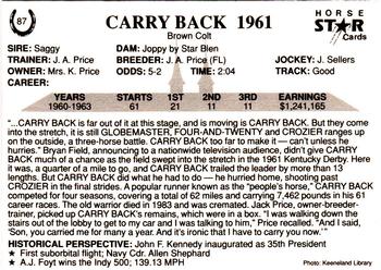1991 Horse Star Kentucky Derby #87 Carry Back Back